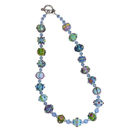 Handmade Lampwork Glass Round Beads One of a Kind Unique Colorful Necklace 18" - Picture 1 of 5